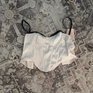 White Satin Corset Top With Black Trim